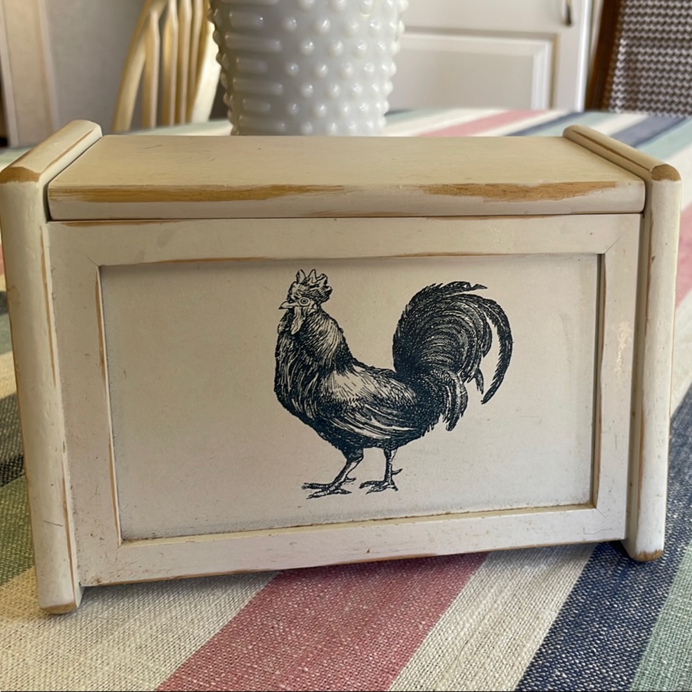 Rustic Cream Rooster Recipe Card Box